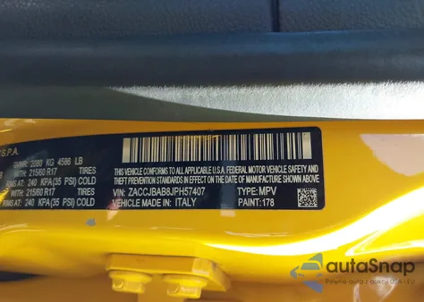 2018 Jeep Renegade Upland Edition 4X4 z USA, uszkodzony, nr VIN ZACCJBAB8JPH57407